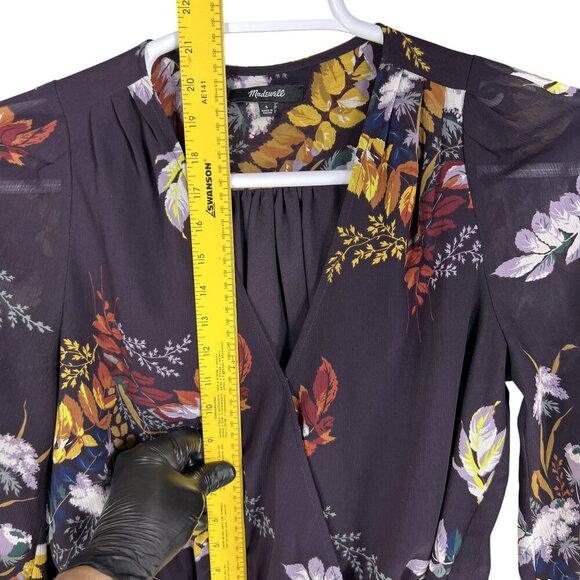 Madewell Womens S Wrap Style Blouse Burgundy Gold 3/4 Sleeve Bloomcore 70s Top - Picture 12 of 16